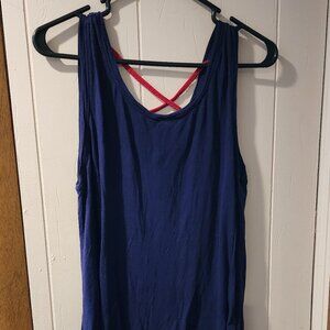 Cabi Navy Tank Top L Blue Red Criss Cross Back Sleeveless Casual Top